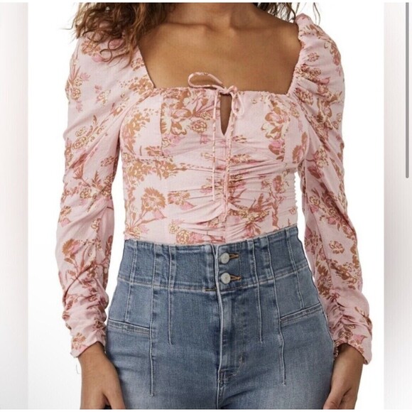 Free People Tops - Free People Hilary Printed Top Floral Pink Combo Size XS